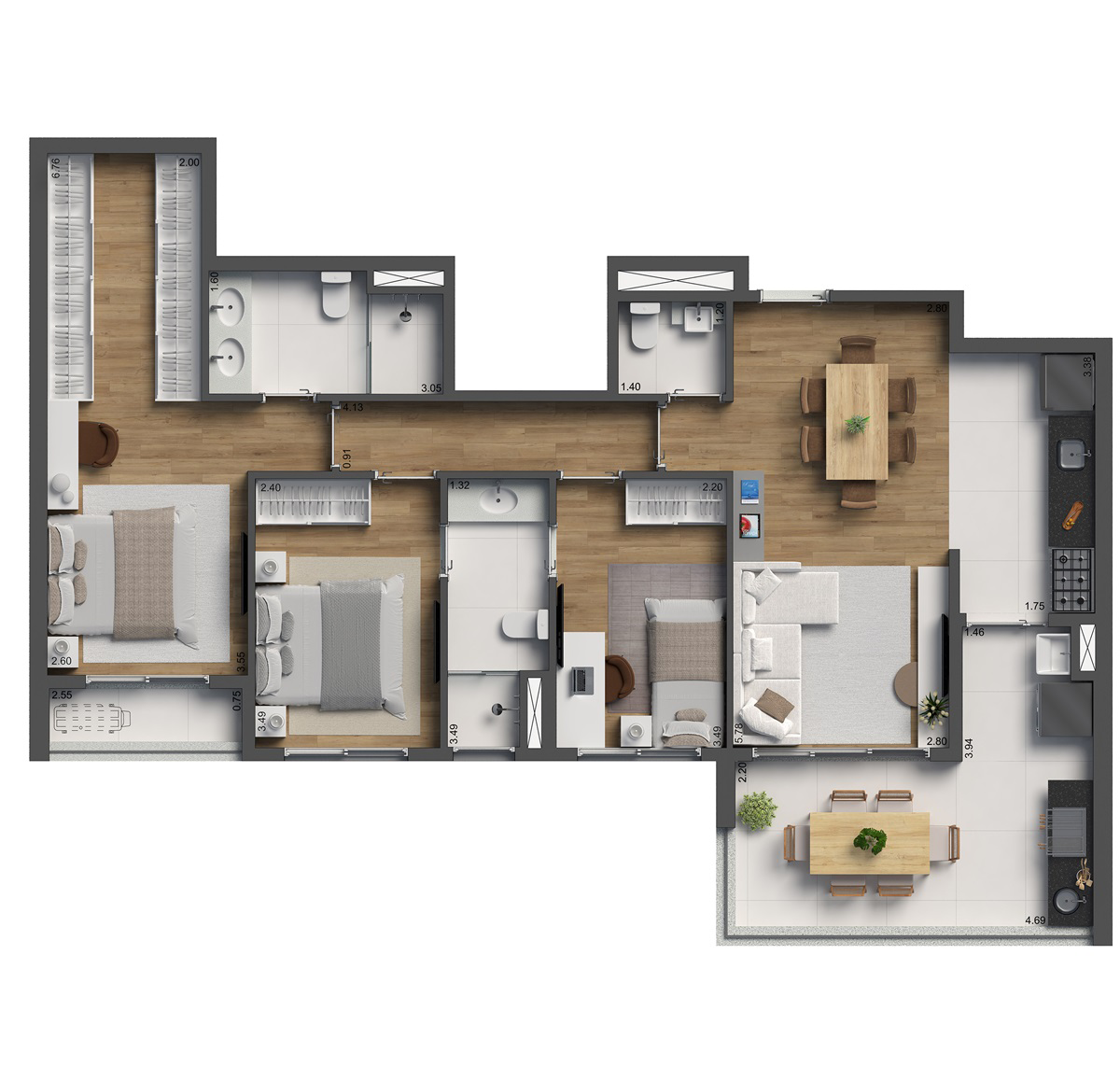 PLANTA 97m² - 3 Suítes