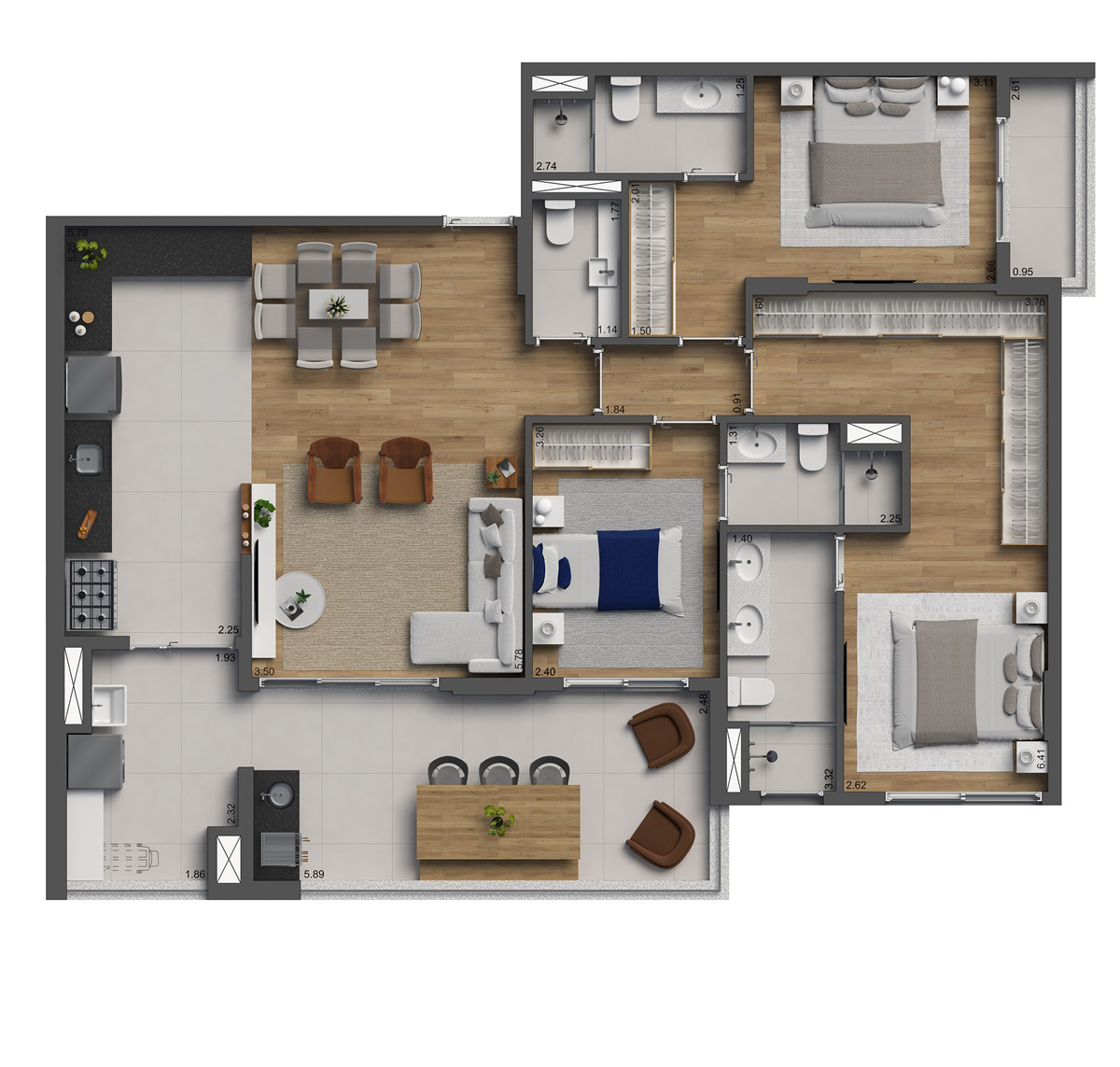 PLANTA 119m² - 3 Suítes