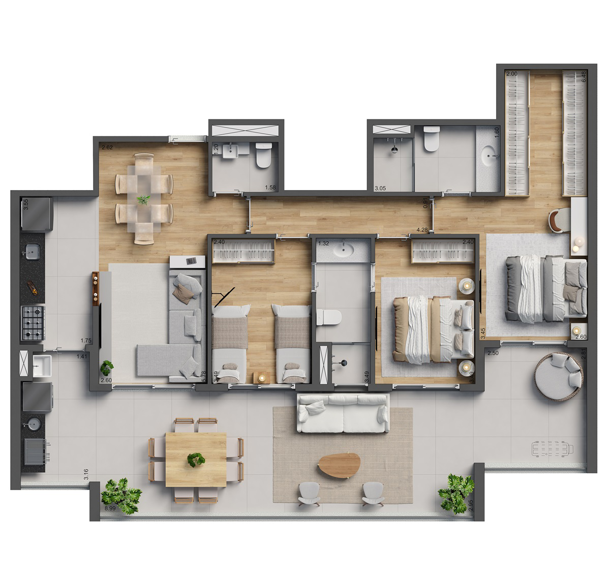 PLANTA 122m² - 3 Suítes